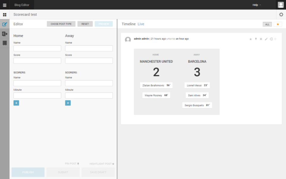 screenshot of Live Blog